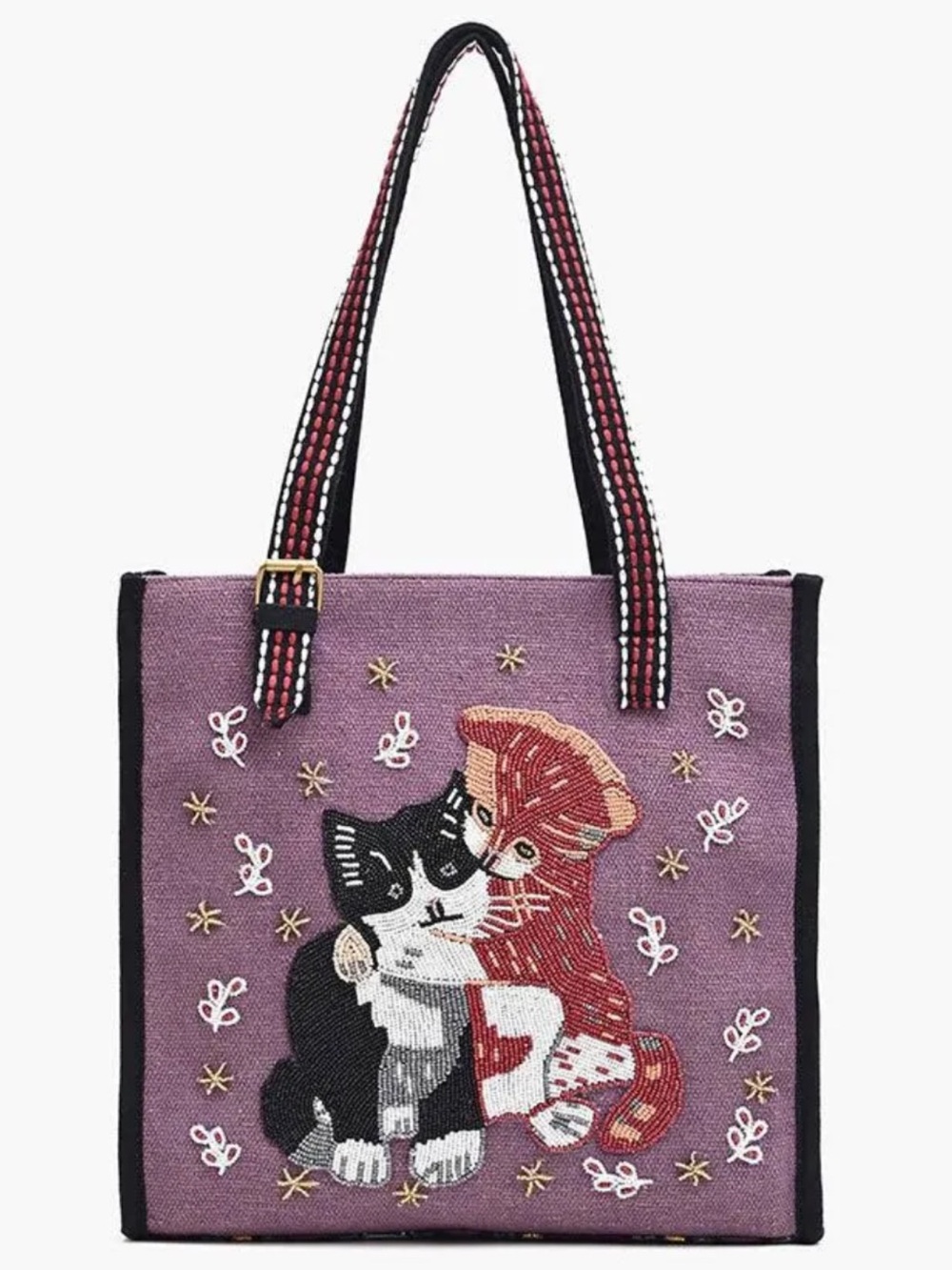 America & Beyond Tapestry Tote Bag Black & white & Orange cats beaded NWOT